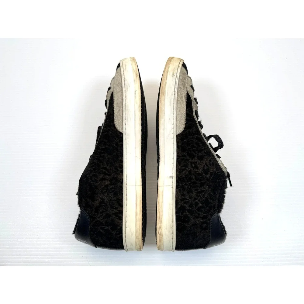 P448 John Leopard Faux Fur Lined Sneakers Women 39 US 8.5-9 Lace-up‎ Low Top